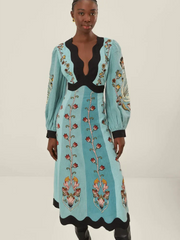 Blue Flowing Beauty Long Sleeve Midi Dress Mssaz Desses