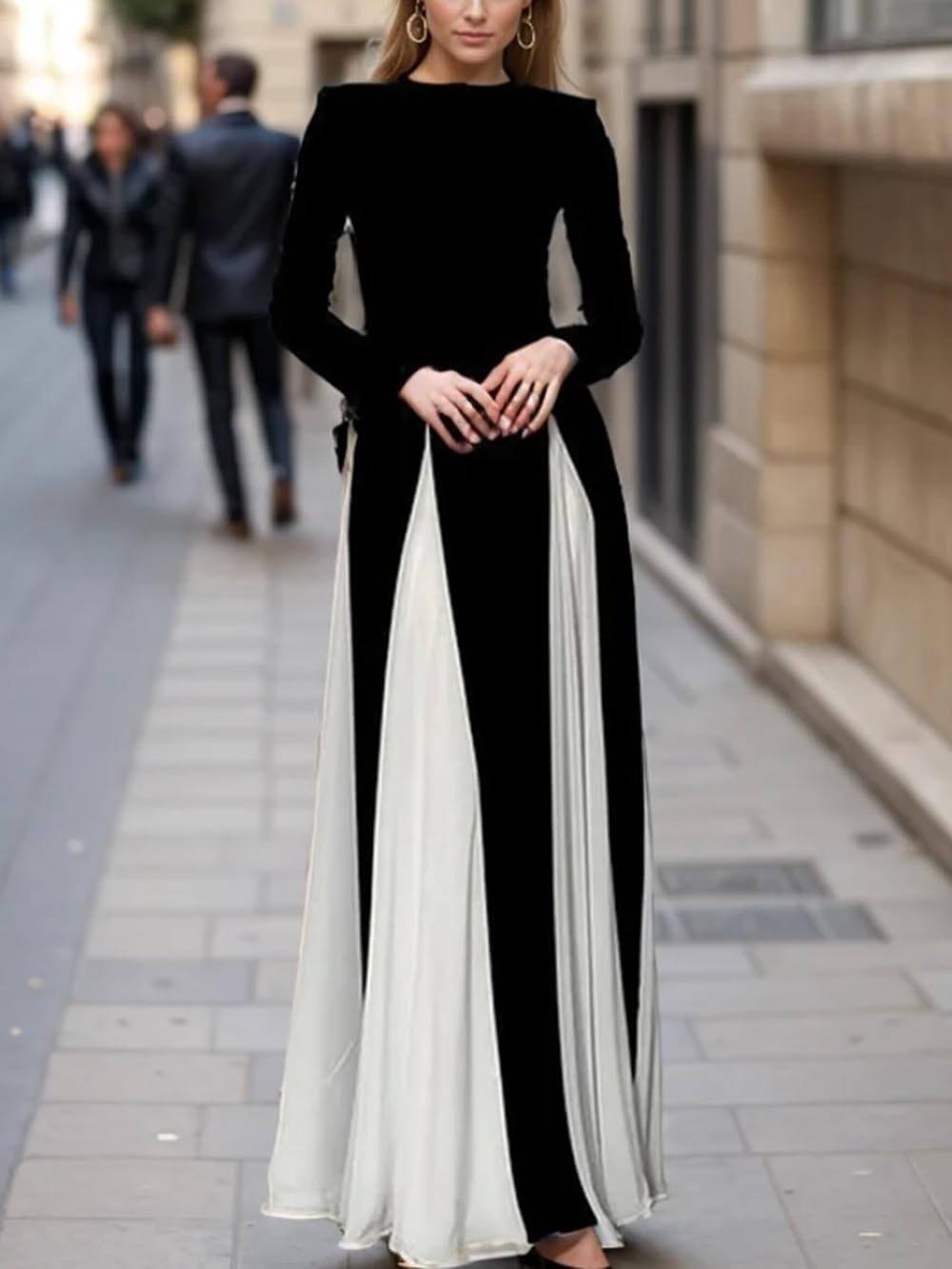 Glam Elegant Panelled Tulle Long Sleeve A-line Maxi Dress Mssaz Desses