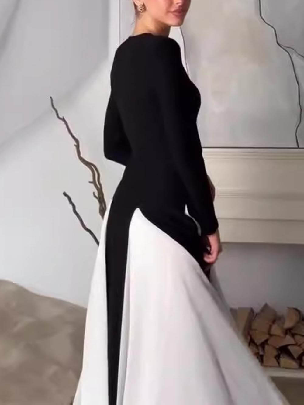 Glam Elegant Panelled Tulle Long Sleeve A-line Maxi Dress Mssaz Desses