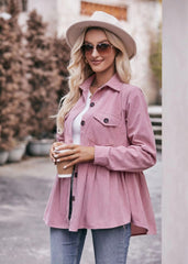 Elegant 2 Pocket Lapel Single-breasted Thicken Blouses Warm Long Sleeve T-shirt Mssza