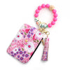 Floral Printed Silicone Bead Bracelet Leather Bangle Card Bag Mssza
