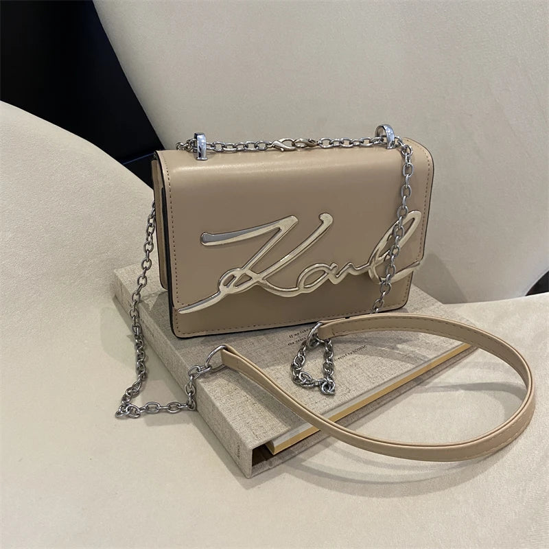 Metal Letter Chain Link Strap Magnetic Button for Daily Use Crossbody Bag Mssza