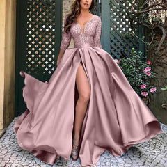 Solid V-Neck Long Sleeve Celebrity Party Maxi Dress Mssaz Desses