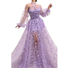Autumn New Long Sleeve Purple Appliques Slim Prom Dress Mssaz Desses