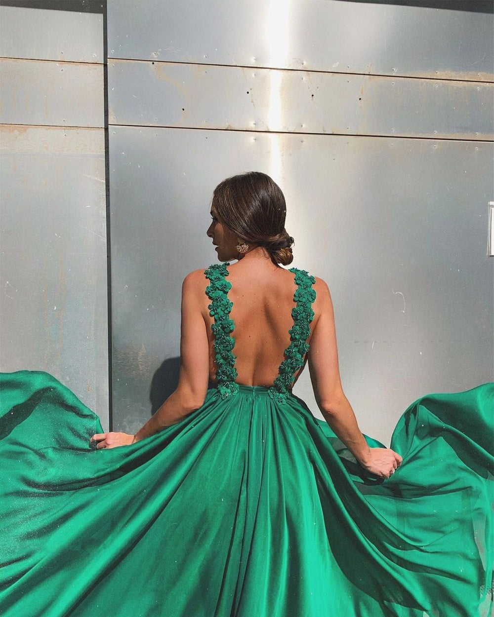 Sleeveless Green A Line  Backless Prom Dresses Mssaz Desses
