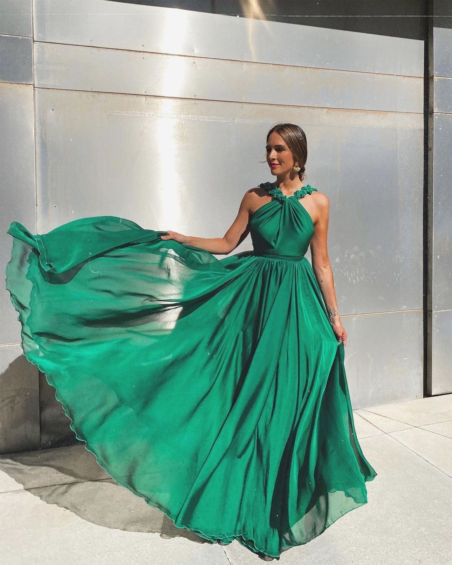 Sleeveless Green A Line  Backless Prom Dresses Mssaz Desses