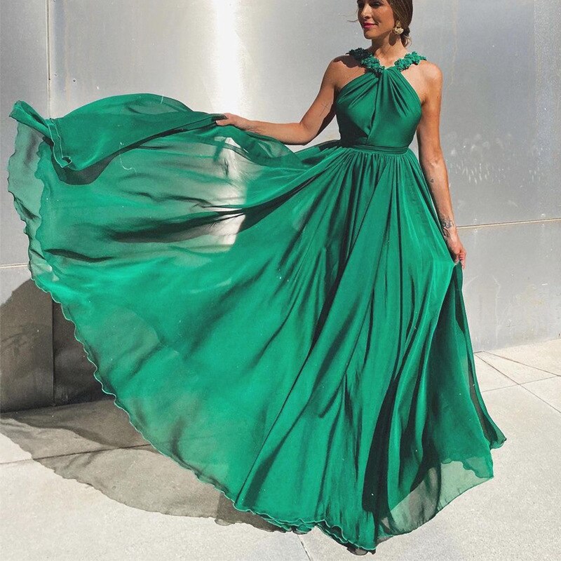 Sleeveless Green A Line  Backless Prom Dresses Mssaz Desses