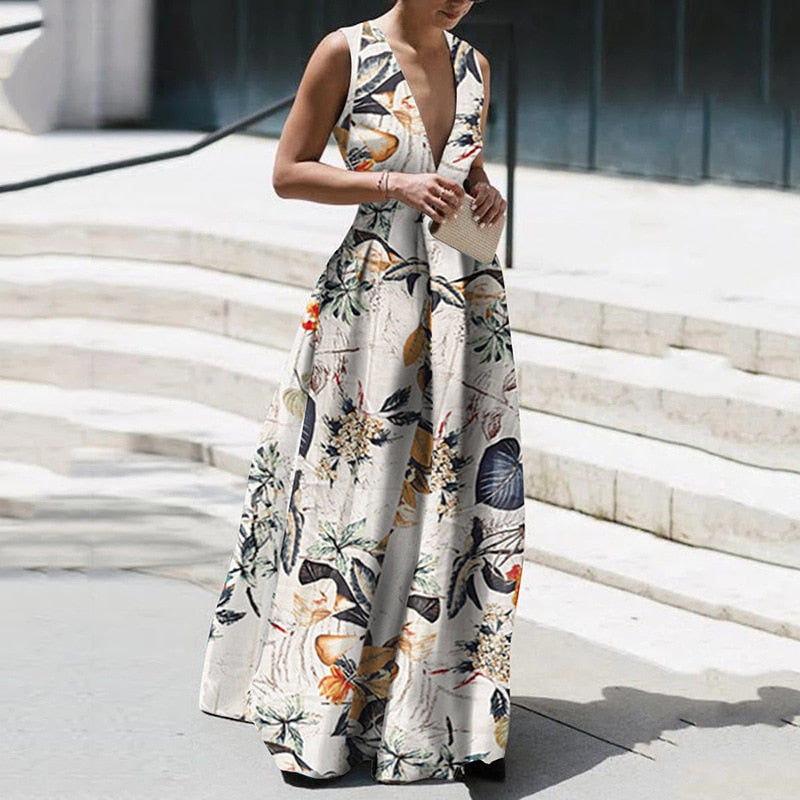 Trendy Sleeveless Deep V Neck Full Length Prom Dresses Mssaz Desses