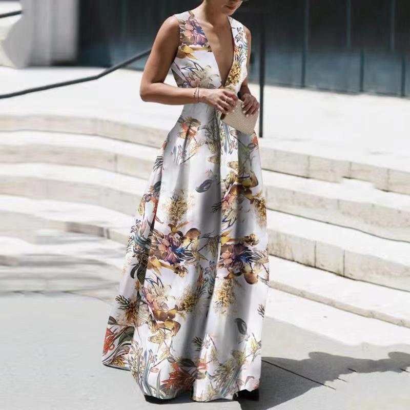 Trendy Sleeveless Deep V Neck Full Length Prom Dresses Mssaz Desses