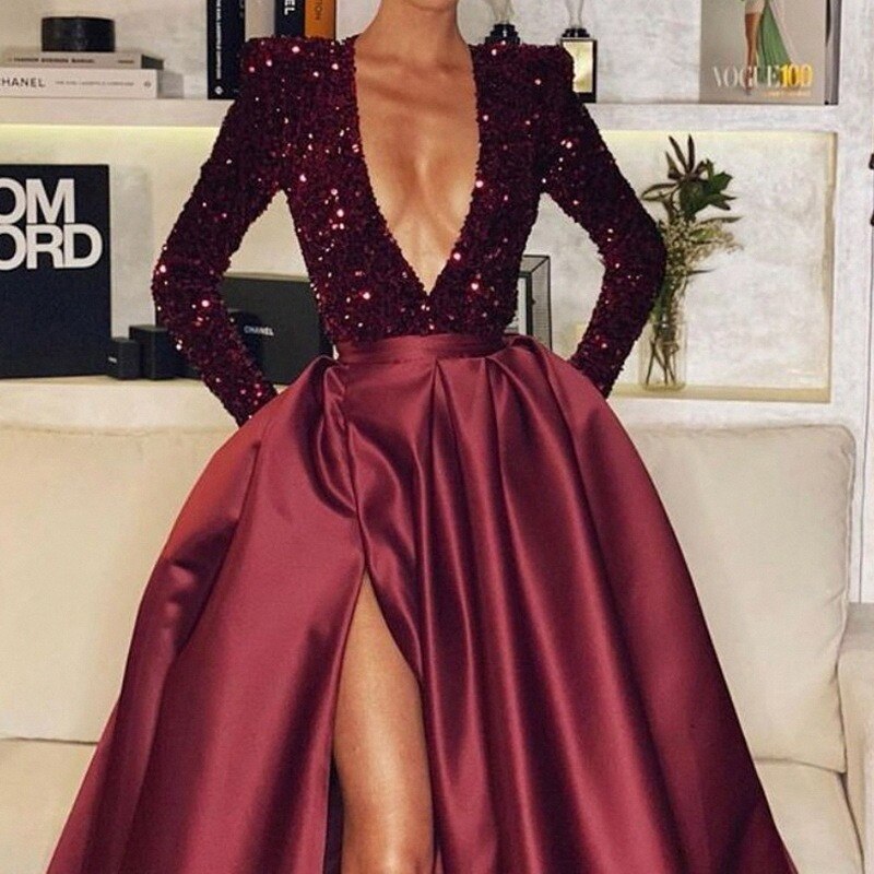 High Quality Sequined Long Sleeve Evening Dress Mssaz Desses