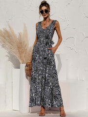 Boho V Neck Sleeveless Pocket Floral Maxi Dress Mssaz Desses