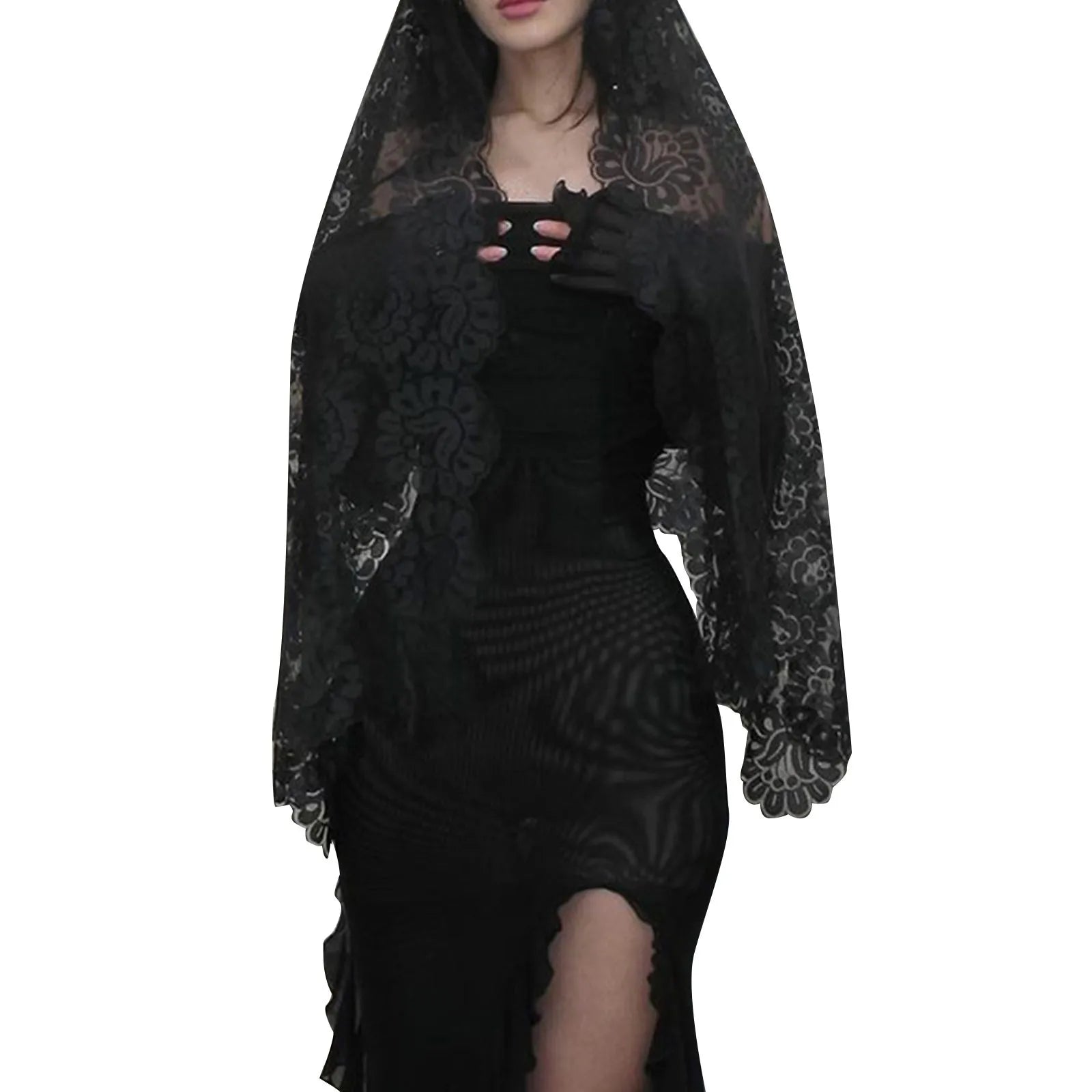 New European And American Gothic Dark Man Slim One Shoulder Mesh Long Casual  Dress Mssaz Desses