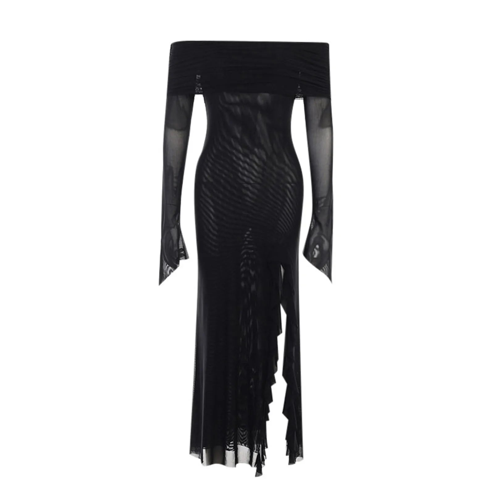 New European And American Gothic Dark Man Slim One Shoulder Mesh Long Casual  Dress Mssaz Desses