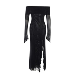 New European And American Gothic Dark Man Slim One Shoulder Mesh Long Casual  Dress Mssaz Desses