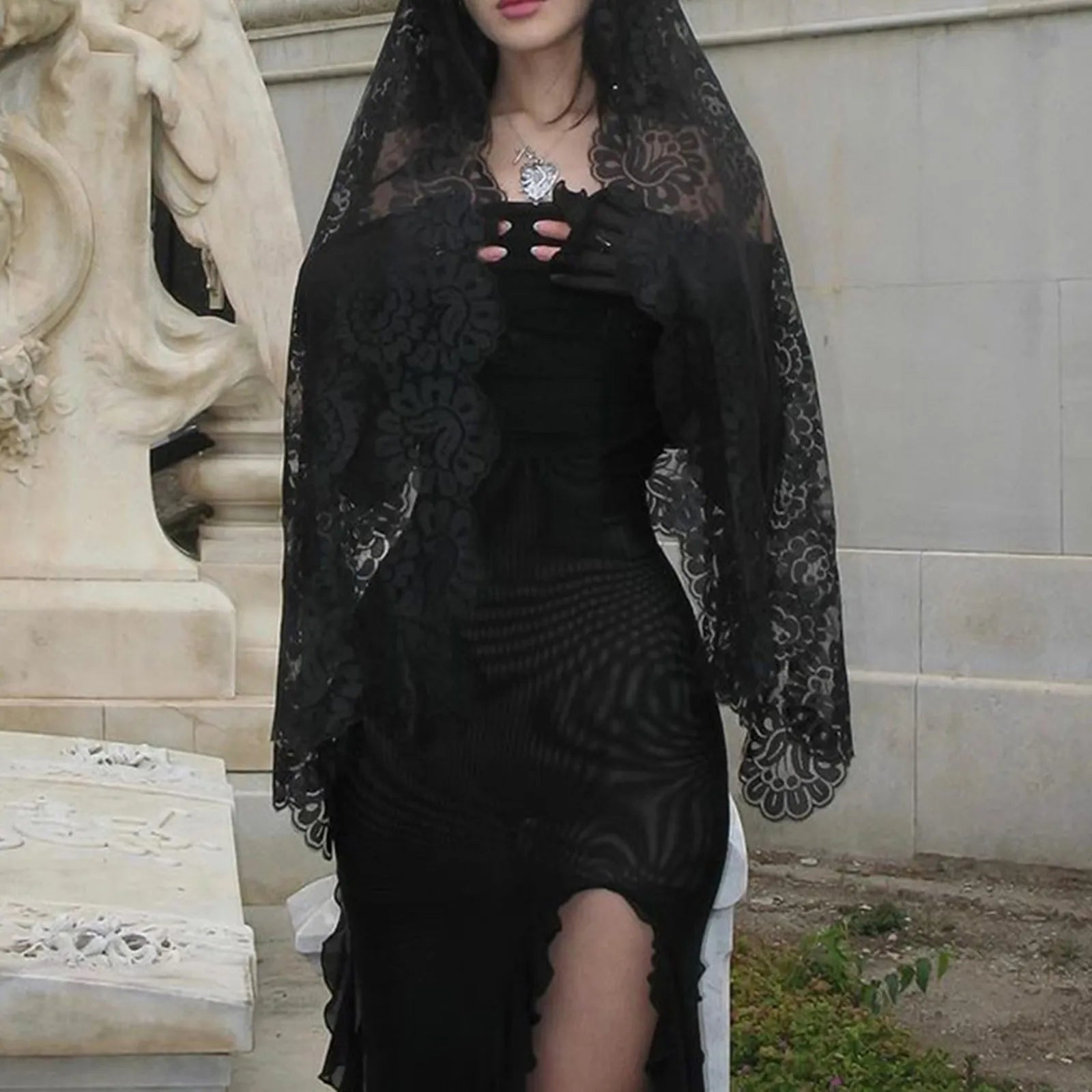 New European And American Gothic Dark Man Slim One Shoulder Mesh Long Casual  Dress Mssaz Desses