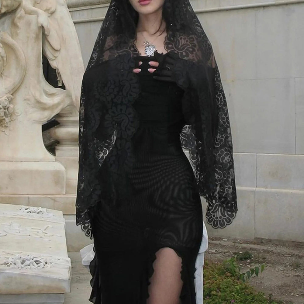 New European And American Gothic Dark Man Slim One Shoulder Mesh Long Casual  Dress Mssaz Desses