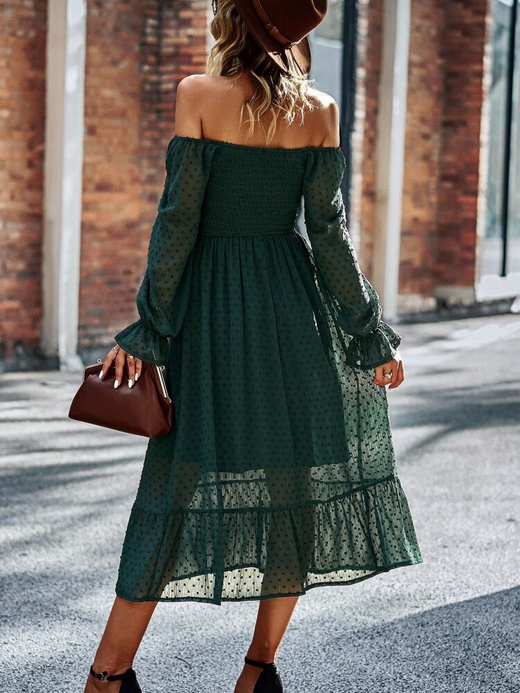 Chic Lace Lantern Sleeve Ruffles Square Collar Dress Mssaz Desses