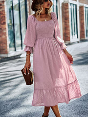 Chic Lace Lantern Sleeve Ruffles Square Collar Dress Mssaz Desses