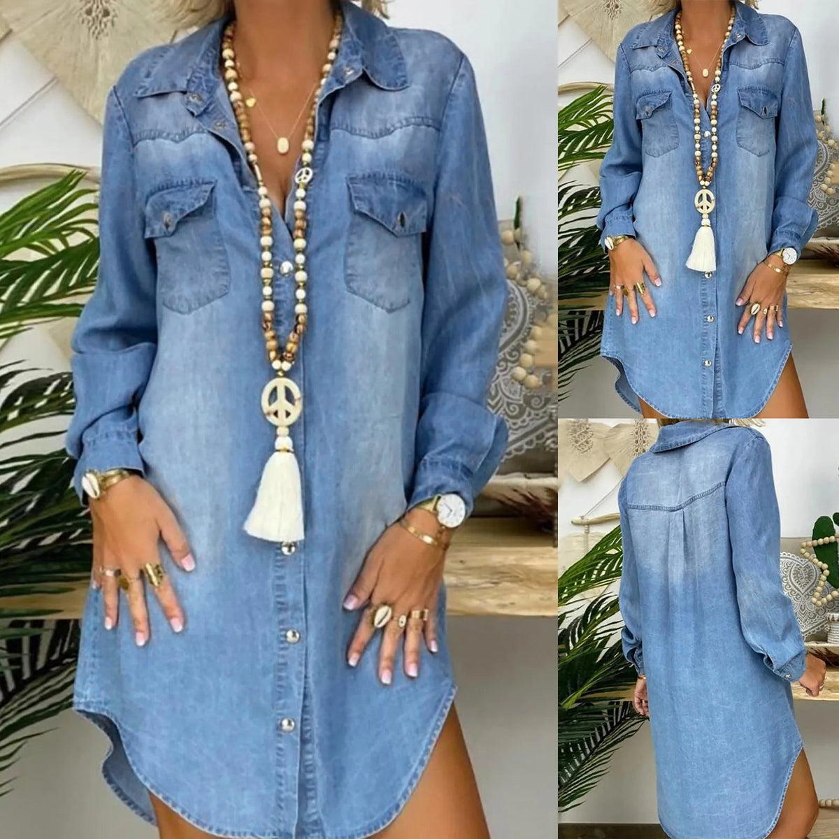 Fashionable Short Sleeve Midi Denim Slim Pockets Zipper Casual Party  Dress Mssaz Desses