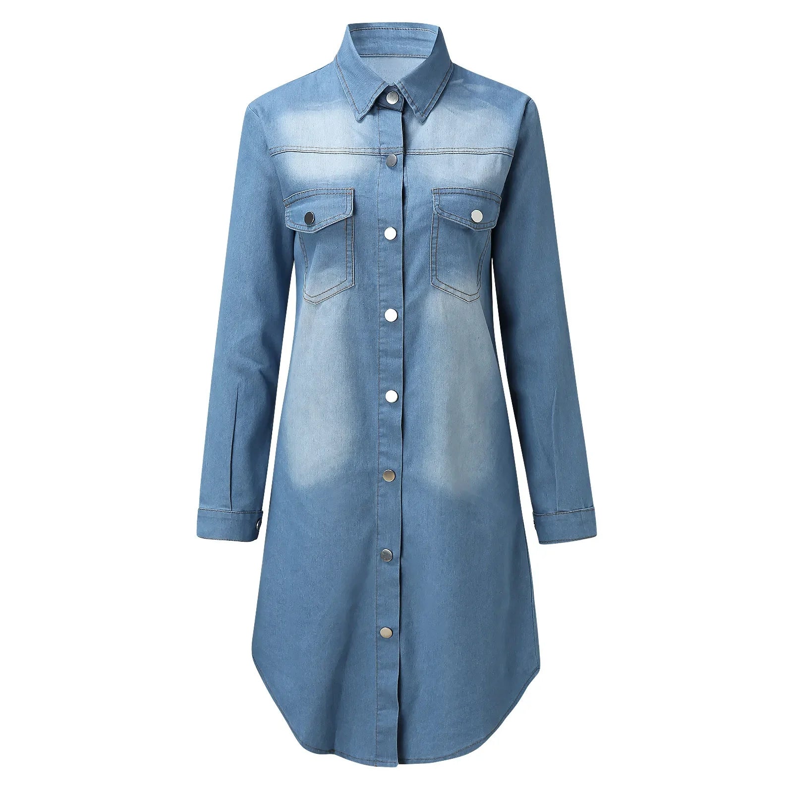 Fashionable Short Sleeve Midi Denim Slim Pockets Zipper Casual Party  Dress Mssaz Desses
