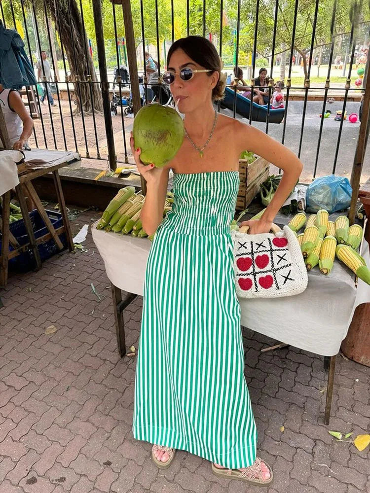 New Stripes Tube Long Beach Off Shoulder Backless Casual Bust Elastic Boho Dress Mssaz Desses