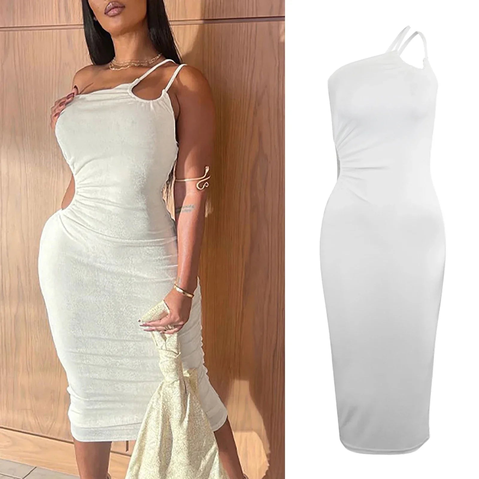 White Black Strap Bodycon  Streetwear Party Club Elegant Clothes Midi Dress Mssaz Desses