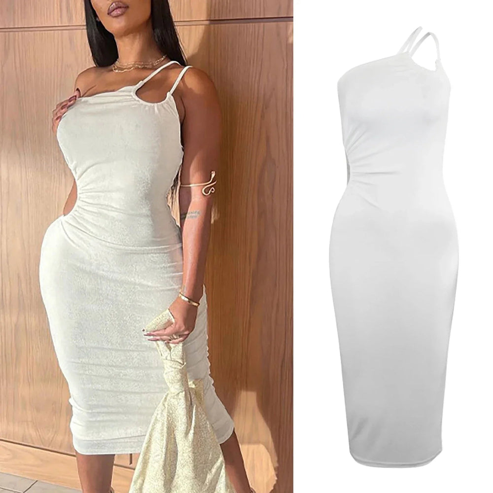 White Black Strap Bodycon  Streetwear Party Club Elegant Clothes Midi Dress Mssaz Desses