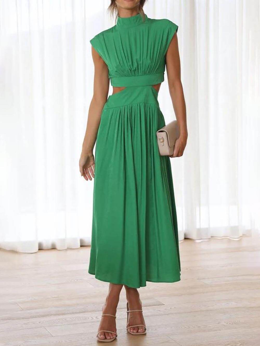 Cutout Waist Pocketed Vacation Midi Dress Mssaz Desses