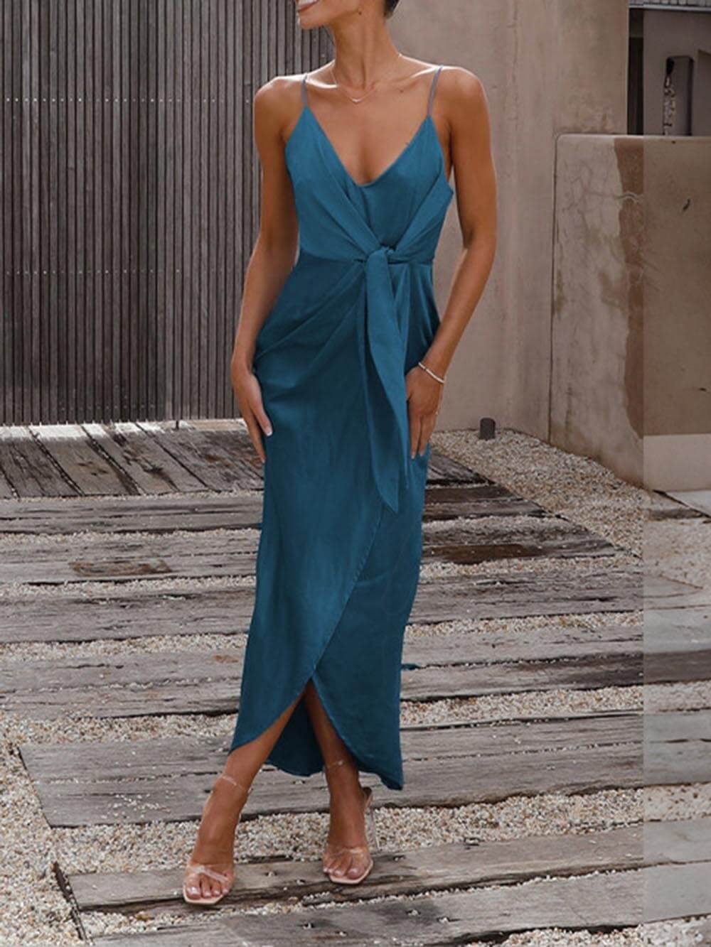 Stylish Unique Strappy French Halter Midi Dresses Mssaz Desses