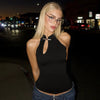 Elegant Asymmetrical Solid Retro Stand Collar Sleeveless Cut Out T-shirt Mssza