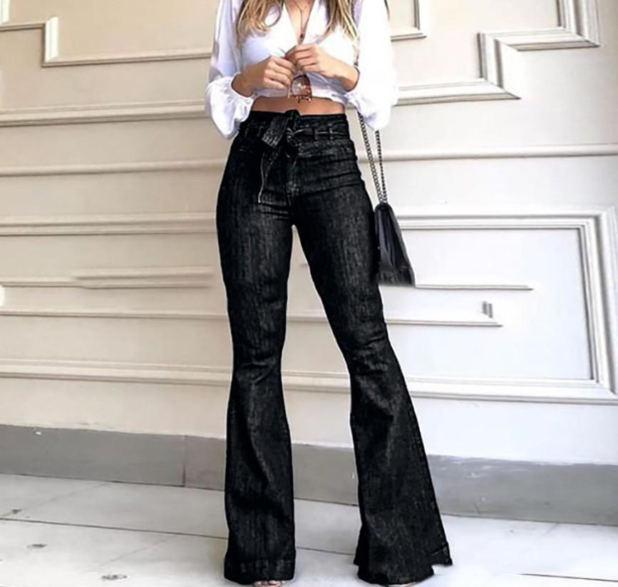 high waist belted butt lifting flare jeans Mssaz Desses