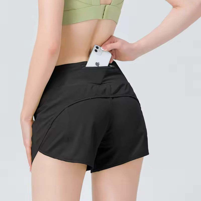 Trendy High Waist Butt With Rear Zipper Pocket Fake Two Pieces Yoga Shorts Mssza