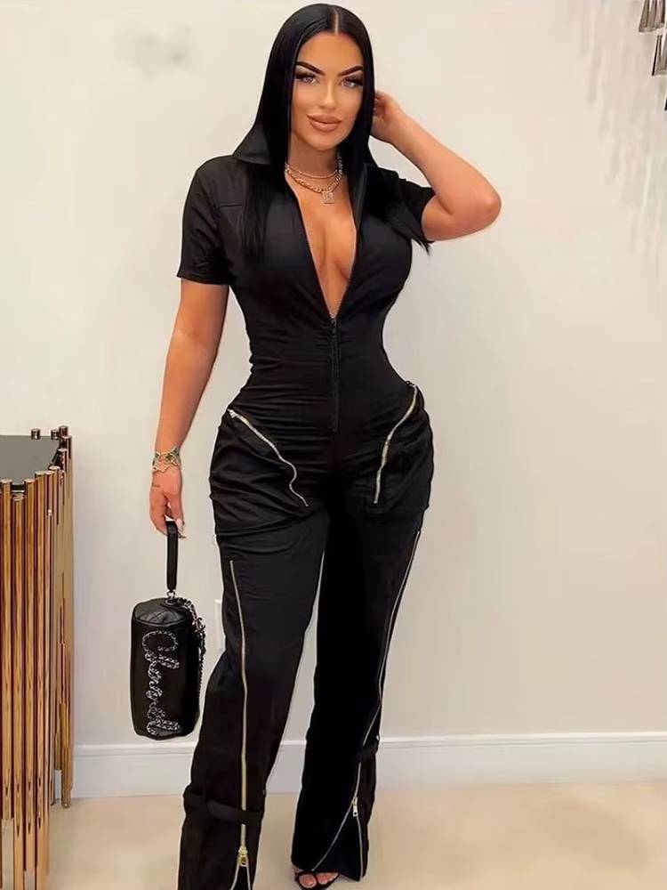 Casual Cargo Pants Sleeve Zipper Pocket Jumpsuit Streetwear Mssza