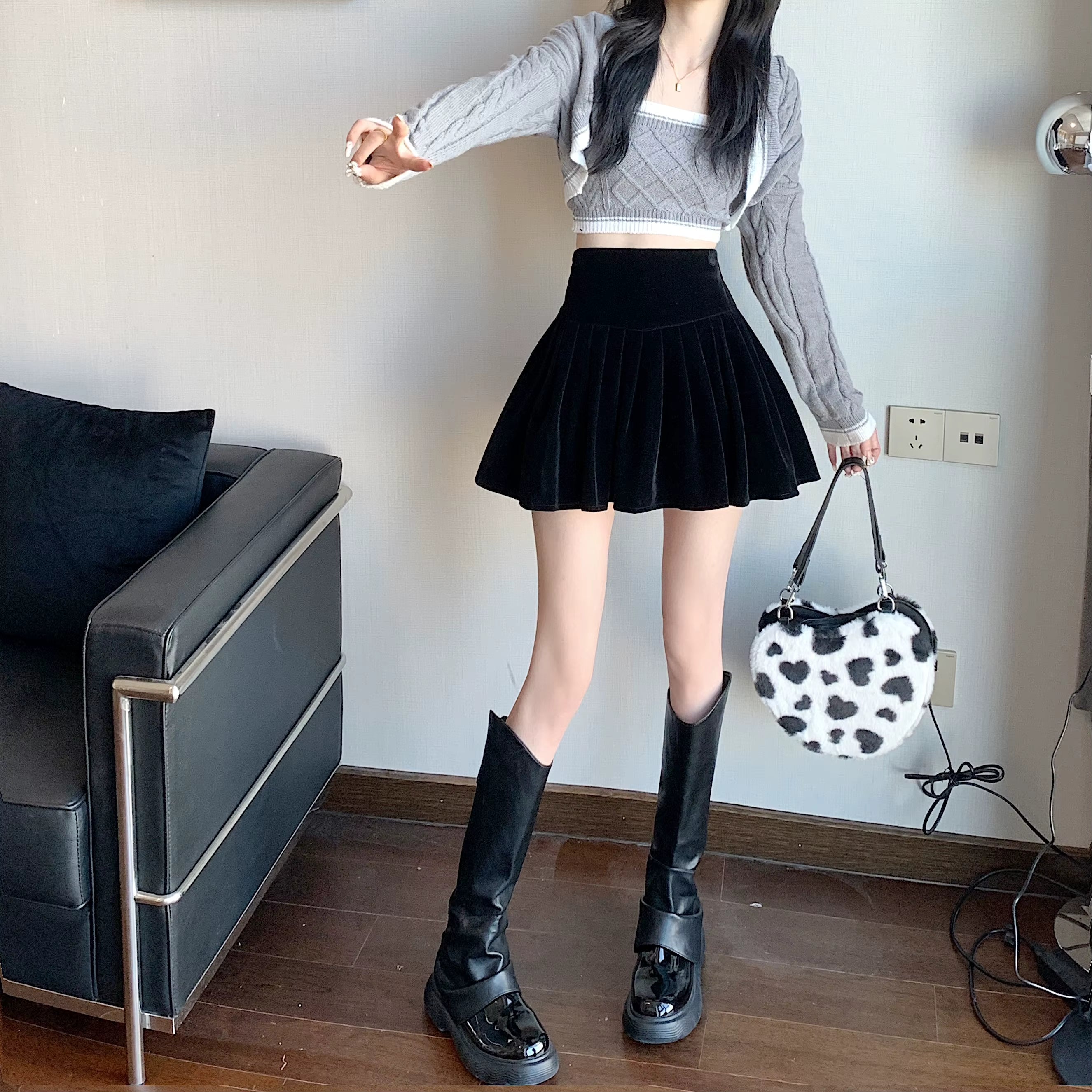 Casual Pleated Empire A-Line High Waist Medium Stretch Mini Skirts Mssza