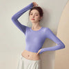 Trendy Knit Backless Hollow Long Sleeve Yoga Sports Top With Pads Mssza