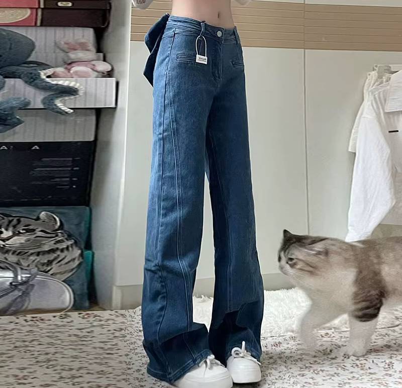 Casual Big Bow Ruffles Design High Waist Flare Slim Fit Denim Jeans Mssza