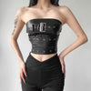Classic Patchwork Gothic Retro Matte Belt Chest Wrap Vest Crop Top Mssza