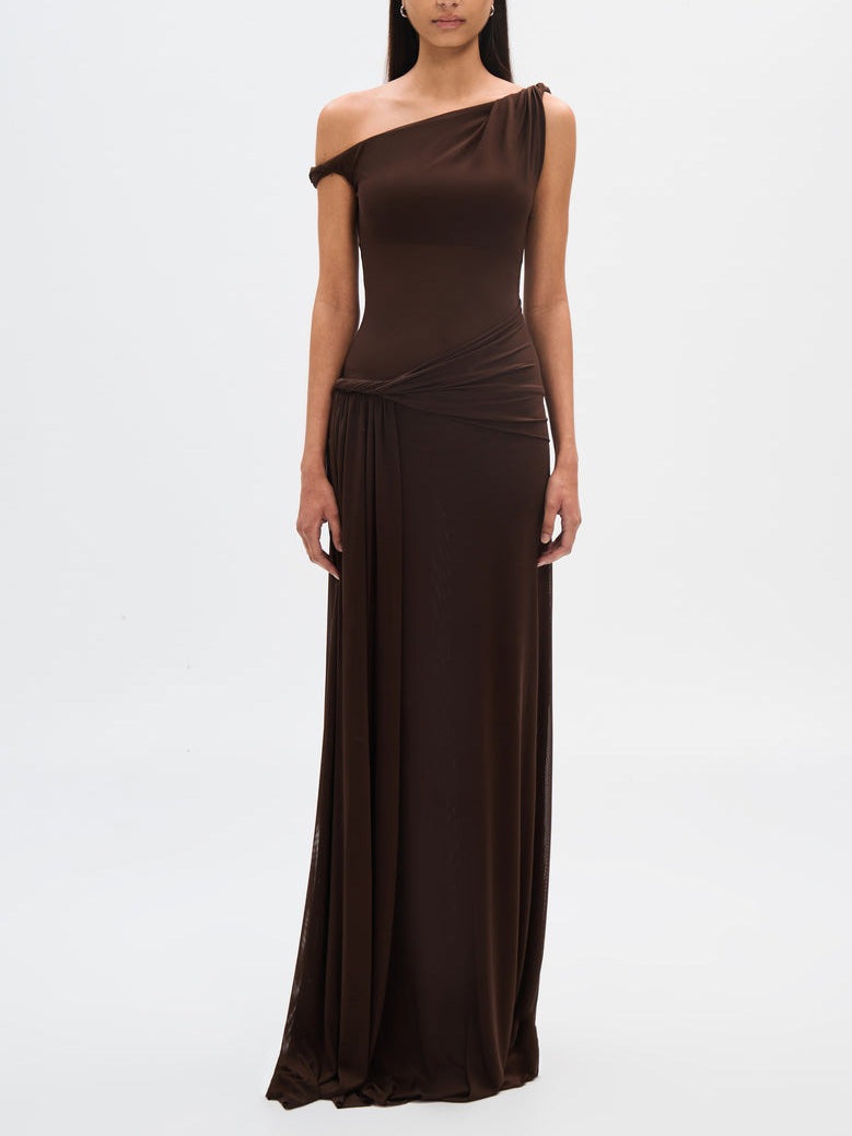 Espresso Sisal Mesh Maxi Dress Mssaz Desses