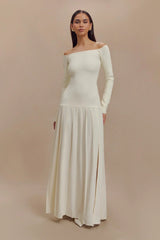 Knit Off Shoulder Maxi Dress Ivory Mssaz Desses