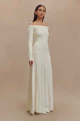 Knit Off Shoulder Maxi Dress Ivory Mssaz Desses