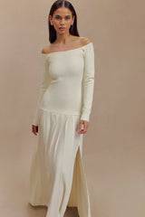 Knit Off Shoulder Maxi Dress Ivory Mssaz Desses