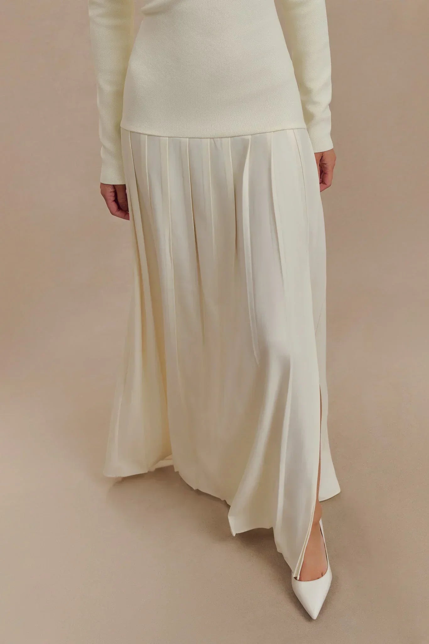 Knit Off Shoulder Maxi Dress Ivory Mssaz Desses