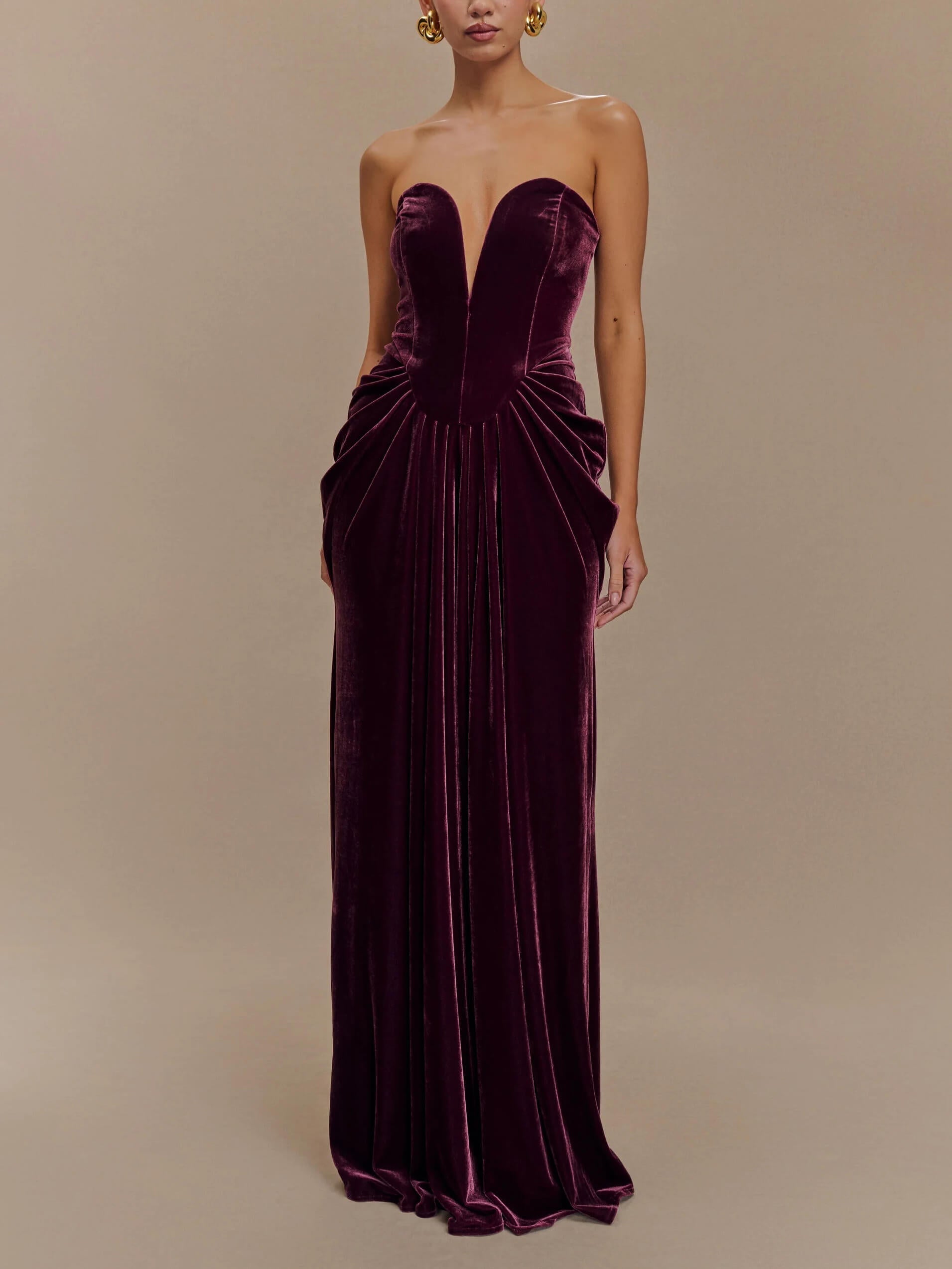 Strapless Velvet Maxi Dress Plum Mssaz Desses