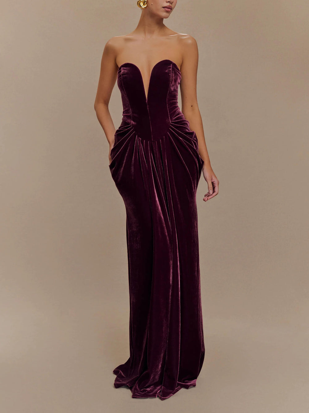 Strapless Velvet Maxi Dress Plum Mssaz Desses
