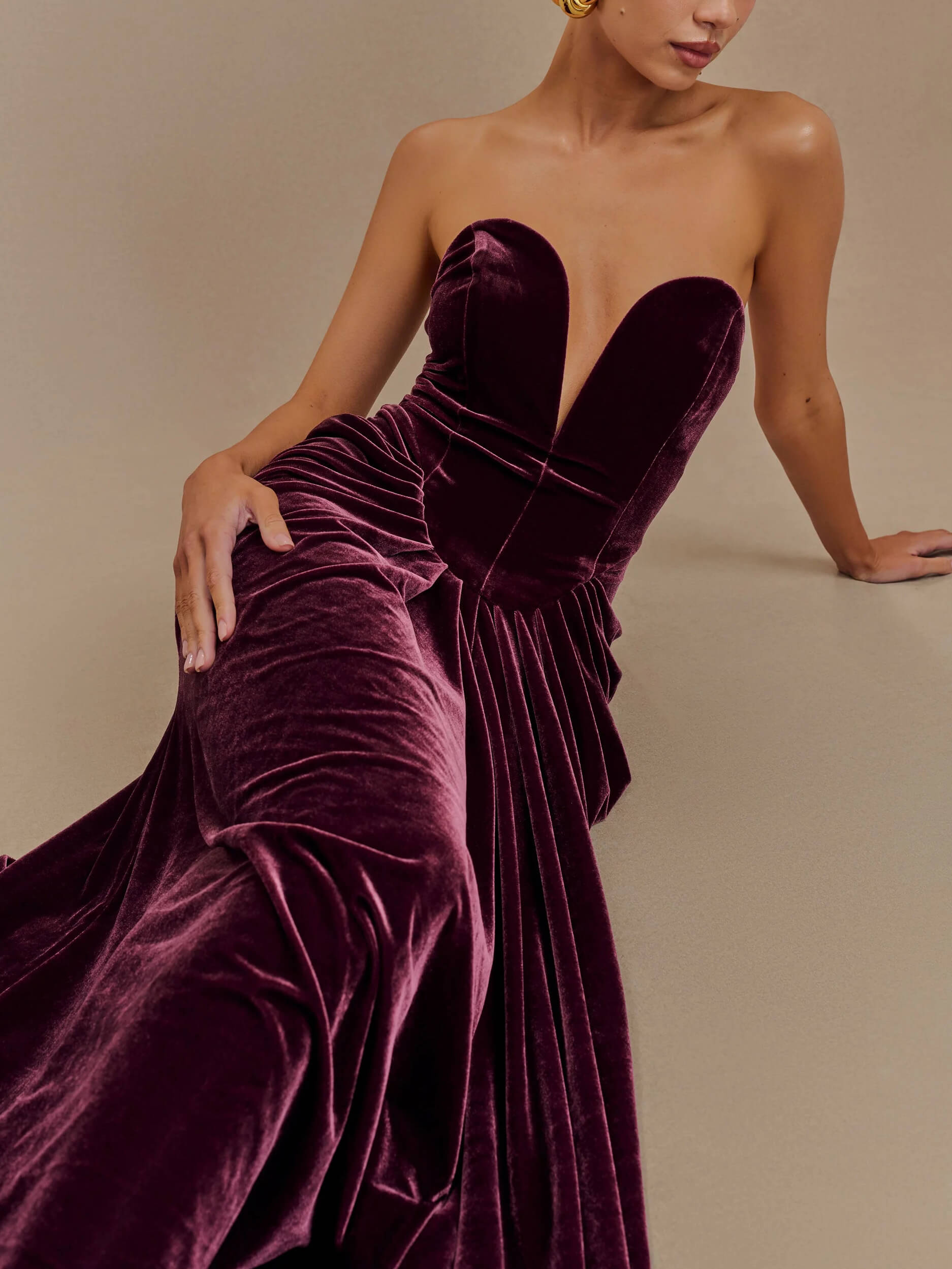 Strapless Velvet Maxi Dress Plum Mssaz Desses