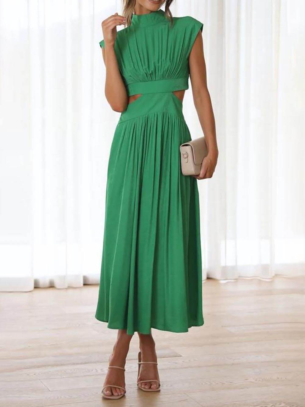 Cutout Waist Pocketed Vacation Midi Dress Mssaz Desses