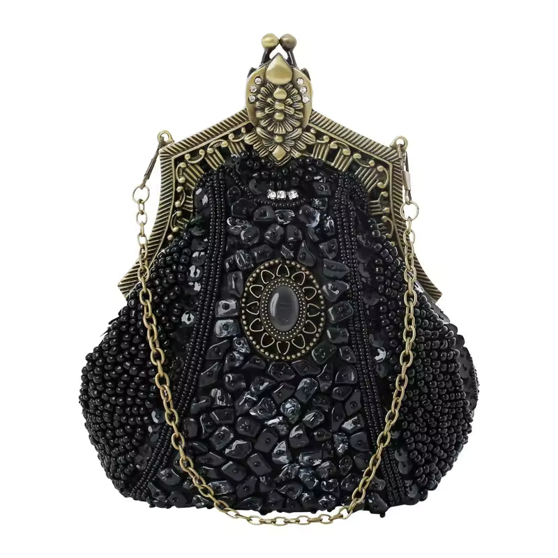 Elegant Vintage Antique Chain Sequin Beaded Retro Clutches Handbag Mssza