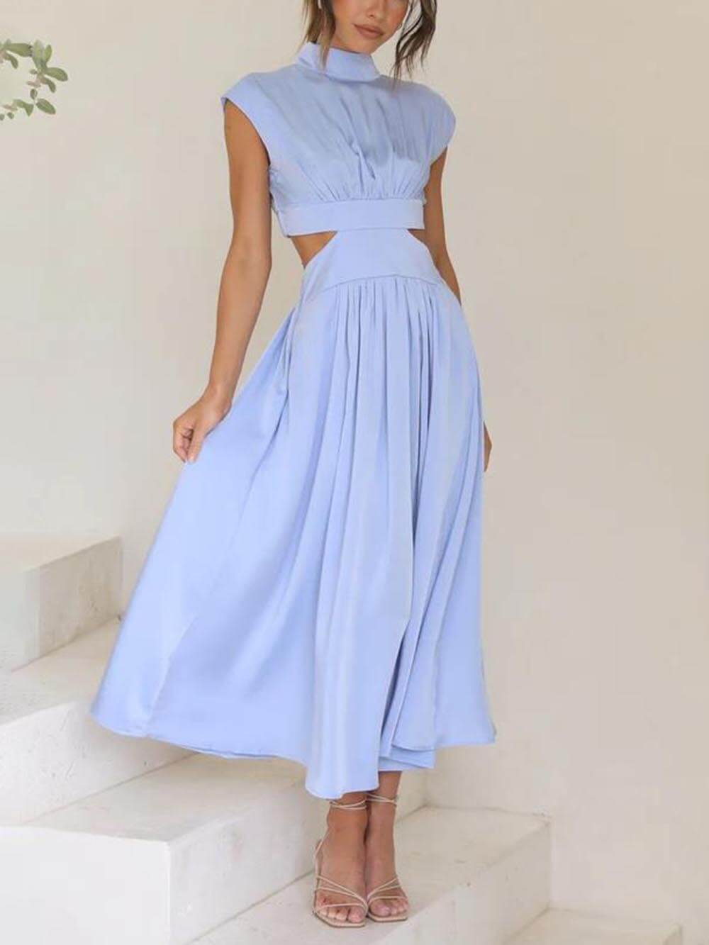 Cutout Waist Pocketed Vacation Midi Dress Mssaz Desses
