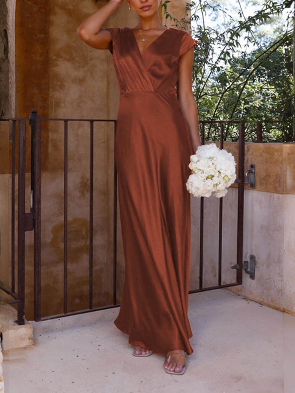 Spring/ Satin Solid Color V-Neck Fishtail Party Dress Mssaz Desses