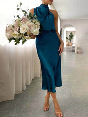 Unique Bridesmaid Sleeveless High Neck Maxi Dresses Mssaz Desses